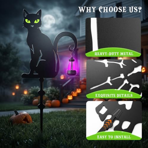 Halloween Black Cat Garden Stakes (Black Cat Solar 4-Pack)