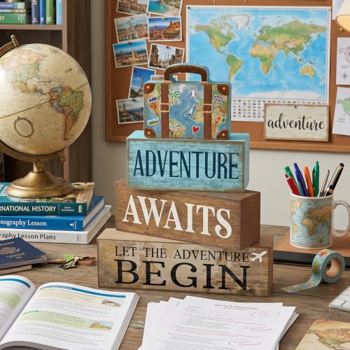 4 Pcs Travel Party Decoration Vintage Wood Suitcase Table Decor (Travel)