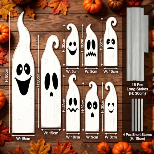 8 Pcs Halloween White Ghost Yard Signs Outdoor with Stakes