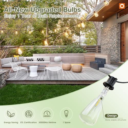 54FT(48+6) Solar String Lights Outdoor, Waterproof Dimmable 24+2 LED (48+6FT(24 Sockets)(1 Pack))