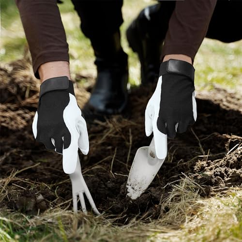 Work Gloves for Men & Women (White Black (1 Pair) / Medium)