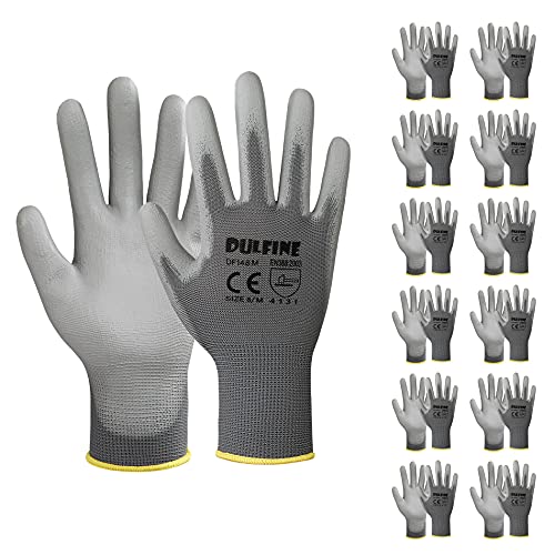 Safety Work Gloves for Men & Women 12 Pairs (Grey / Small)
