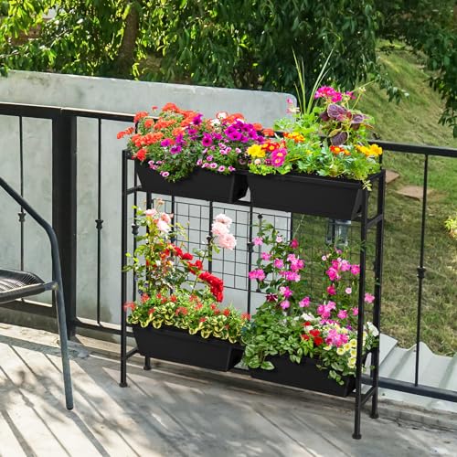 Raised Garden Bed 32" Tall Elevated Planter Boxes with Trellis & Legs (Black)