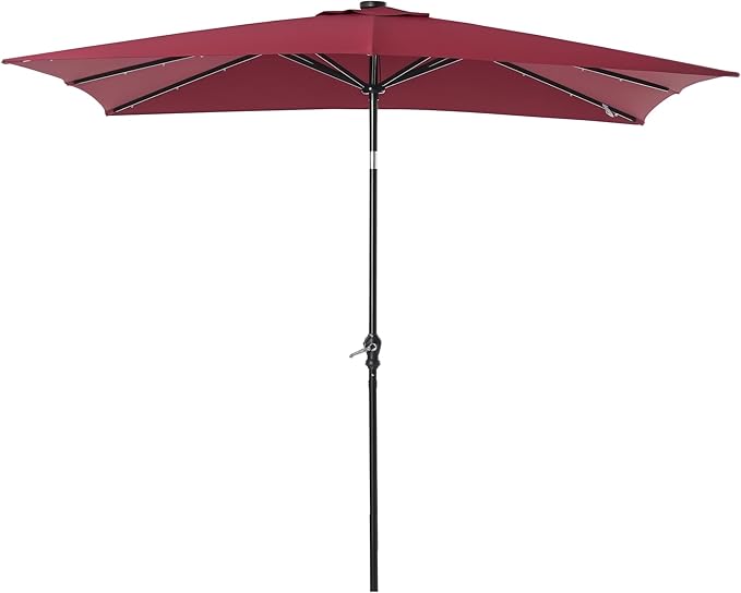 Outsunny 9' x 7' Solar Umbrella, LED Lighted Patio Umbrella for Table or Base with Tilt & Crank, Outdoor Umbrella for Garden, Deck, Backyard, Pool, Beach