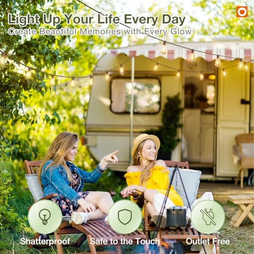 52FT(48+4) Solar String Lights Outdoor, Waterproof Dimmable 16+1 LED (48+6FT(15 Sockets)(1 Pack))