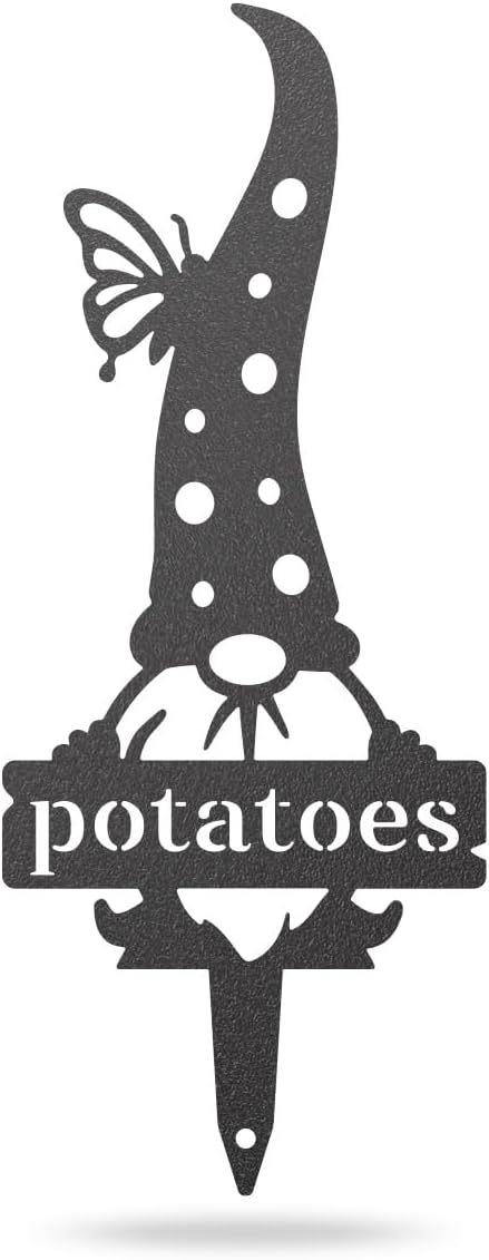 RealSteel Gnome Plant Markers Metal Garden Stakes | Outdoor Garden Labels & Plant Tags for Vegetables & Herbs | Decorative Yard & Raised Bed Garden Signs | Gardening Gift | Made in USA - Potatoes