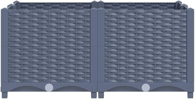 Raised Garden Bed 31.5" x 31.5" x 15" Polypropylene Outdoor Planter Blue Gray Raised Bed Garden for Vegetables, Flowers, and Herbs, Elevated Garden Beds for Outdoor Use