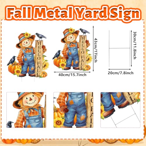 Fall Yard Sign Scarecrow Pumpkin Flower Metal Garden Stakes Hello Fall Lawn Ornaments Seasonal Harvest Decoration for Autumn Thanksgiving Outdoor Porch Patio Garden