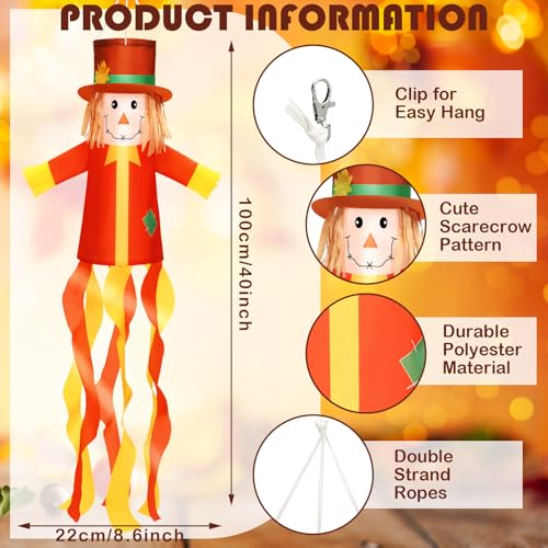 2 Pcs Fall Scarecrows Windsocks Outside Decoration 40'' Vintage Windsocks (Autumn)
