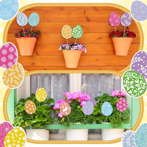 12 Pcs Colorful Easter Eggs Yard Signs with Stakes (Easter Eggs)