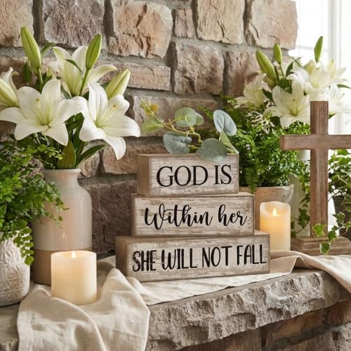 4 Pcs Wooden Blocks Christian Faith Signs for Women Home (Cow)