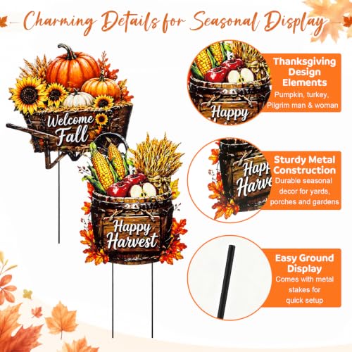 2 Pack Fall Metal Yard Signs Stakes Outdoor Decor