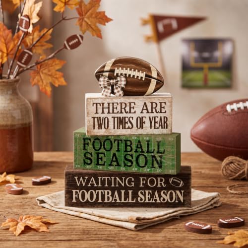 4 Pcs Football Tiered Tray Decor Wood Blocks Stackable Table (Football Season)