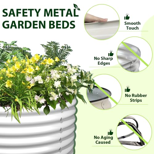 Anleolife 6x2x1.5ft Oval Galvanized Raised Garden Bed (Oval Round White / 6×2×1.5ft Tall)