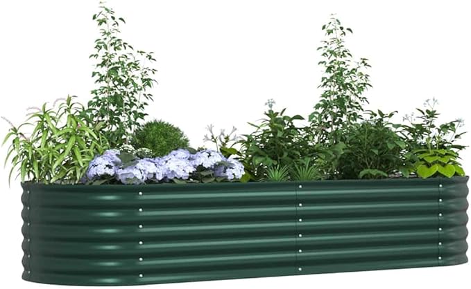 vidaXL Oval Galvanized Steel Raised Bed for Outdoor Planting | 94.5 X 31.5 17.3 in Durable Modern Design Perfect for Veggies and Flowers in Gardening