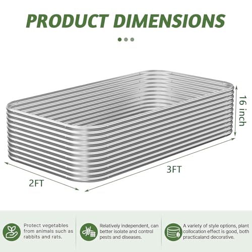 2 Pack Tall Corrugated Galvanized Steel Raised Garden Bed Outdoor (Silver / 3x2FT)