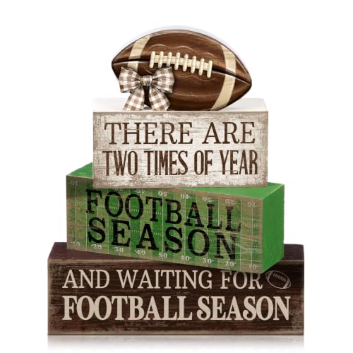 4 Pcs Football Tiered Tray Decor Wood Blocks Stackable Table (Football Season)