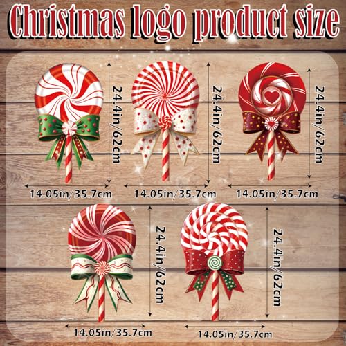 Outdoor Christmas Decorations Jumbo 24 Inch Lollipop Yard Signs 5ct with 20 Stakes 10 Fiberglass and 10 Metal Waterproof Holiday Christmas Decorations for and Garden Waterproof (Red)