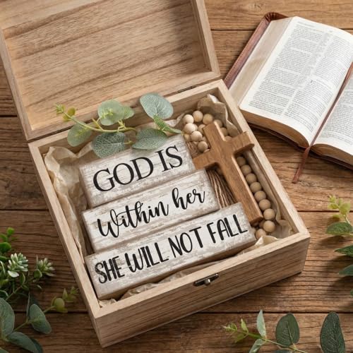 4 Pcs Wooden Blocks Christian Faith Signs for Women Home (Cow)