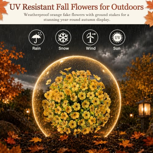 2 Pack 22" Artificial Fall Flowers Stake UV Resistant Outdoor Autumn Yellow (Yellow)
