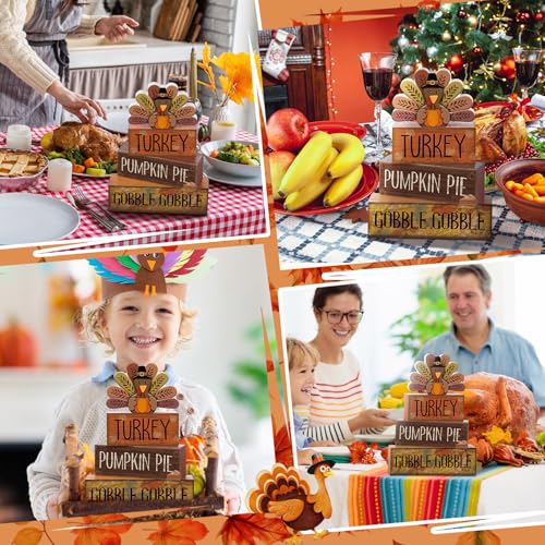 4 Pcs Thanksgiving Turkey Decor Wooden Fall Table Decorations (Classic Turkey)