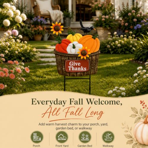 Fall Outdoor Decor Metal Pumpkin Garden Stake 28.7" (Medium)