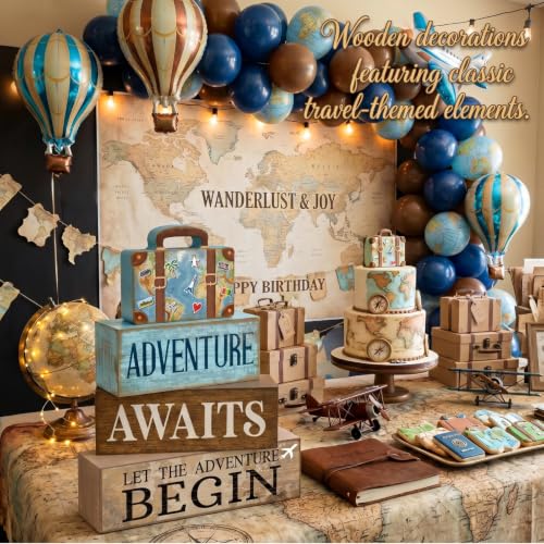 4 Pcs Travel Party Decoration Vintage Wood Suitcase Table Decor (Travel)