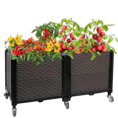 Raised Plant Box with Wheels 31.5"x15.7"x16.1" (L 32"xW 16"xH 16")