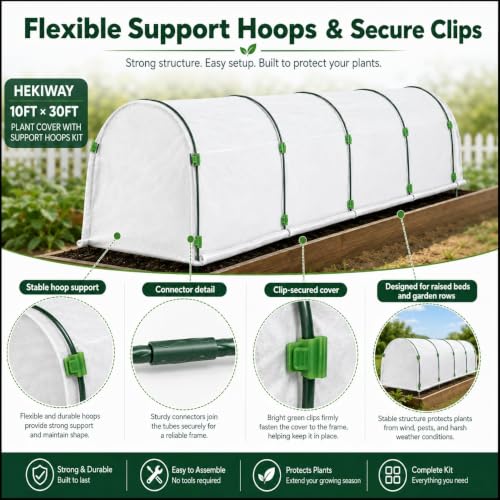 10 FT x 30 FT Frost Cloth Kit with 6 Garden Hoops (10Ft x 30Ft 1.5oz/yd²)