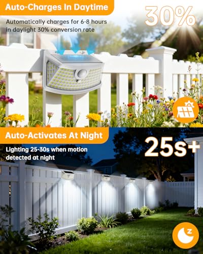 Solar Motion Sensor Lights Outdoor 120 LEDs (White / 6 Pack)