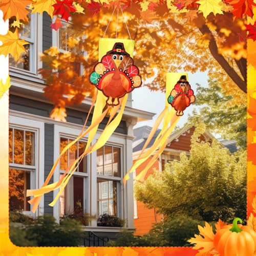 2pcs Fall Turkey Windsocks 40'' Thanksgiving Outdoor Hanging Decor (Turkey)