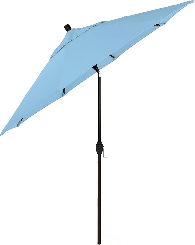 California Umbrella 12-Year-Non-Fading, 9Ft Premium Sunbrella Patio Umbrella, Hand-Crank, Button-Tilt, Bronze Frame, Air Blue Fabric