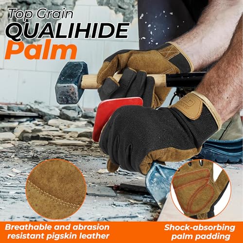 Work Gloves for Men & Women (Brown Black (6 Pairs) / Large)