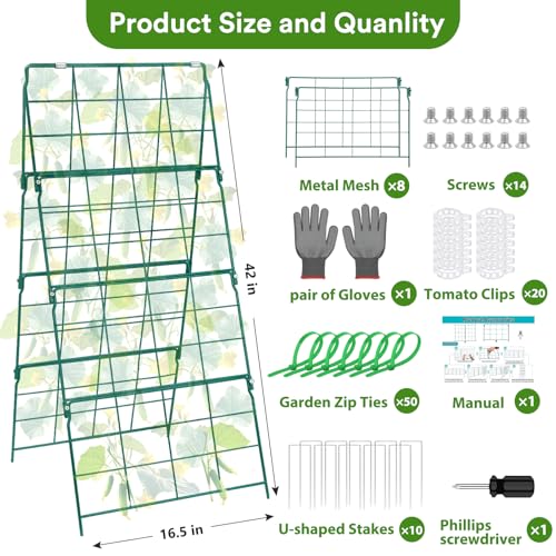 17 x 42 Inch Garden Trellis for Raised Beds Foldable Climbing Plant Support Cucumber Trellis Outdoor A (17 x 42 Inch)