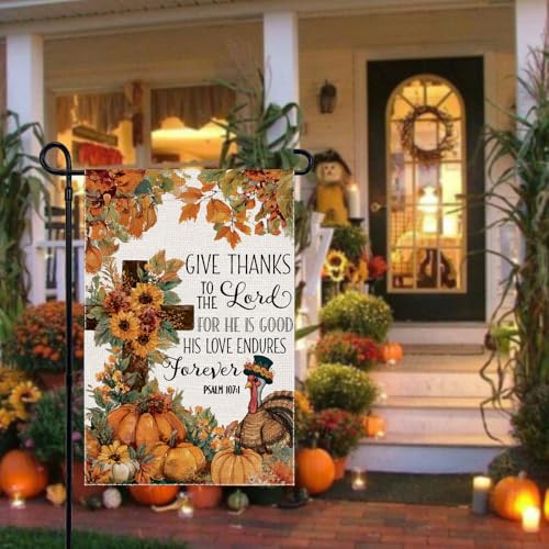 Give Thanks Thanksgiving Turkey Fall Garden Flag 12x18 Inch