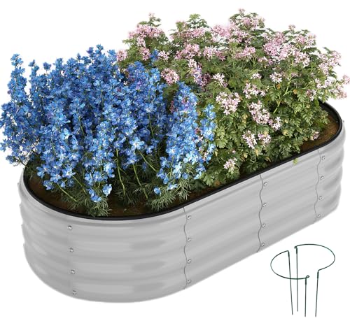 Galvanized Planter Outdoor Galvanized Metal Planter Round Raised Garden Bed Kit for Gardening Outdoor 1CP Gray 4X2X1FT (Gray / 4x2x1FT（1pcs）)