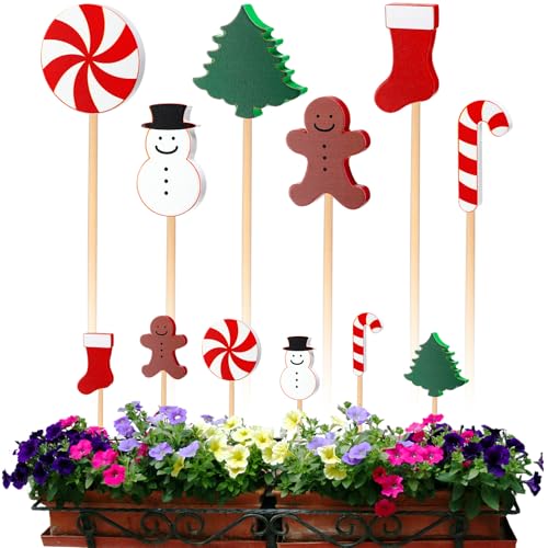 6 Pcs Wooden Christmas Garden Stakes Yard Plant Decoration (Christmas)