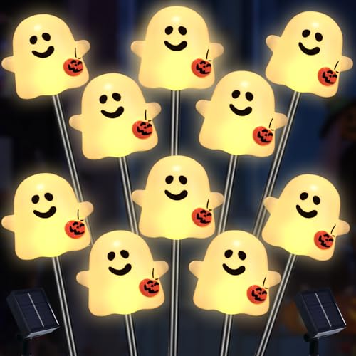 Solar Halloween Ghost Pathway Lights (Warm White Pumpkin Ghost / 10-Pack)