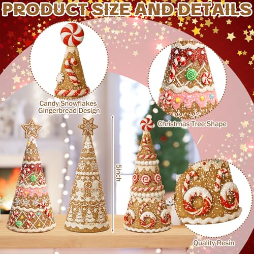 3 Packs Gingerbread Christmas Tree Figurines Resin Tabletop Decor (5 Inch / Gingerbread Tree)