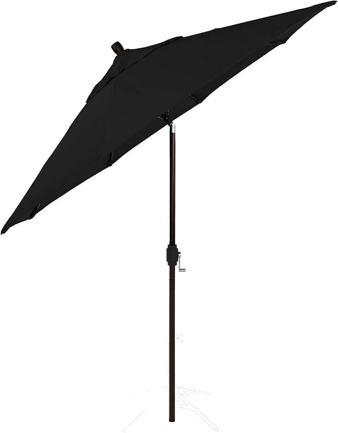 California Umbrella 12-Year-Non-Fading, 9Ft Premium Sunbrella Patio Umbrella, Hand-Crank, Button-Tilt, Bronze Frame, Black Fabric