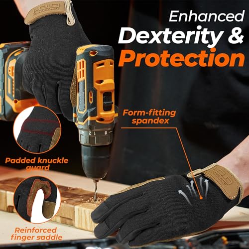 Work Gloves for Men & Women (Brown Black (6 Pairs) / Large)