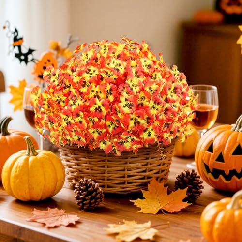 16PCS Artifcial Fall Flowers for Outdoors (Sunset / 16PCS)