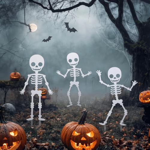 3 Pcs Metal Halloween Decor Outdoor (Skeleton / Bright White)