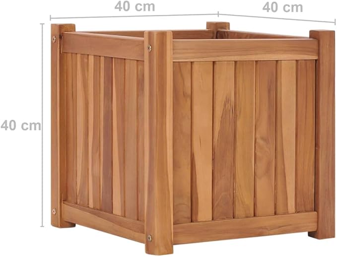vidaXL Durable Solid Teak Wood Raised Bed - Square Garden Planter with Large Capacity, Easy Assembly and Unique Wood Grain Finish, Ideal for Outdoor or Indoor Use, 15.7"x15.7"x15.7"