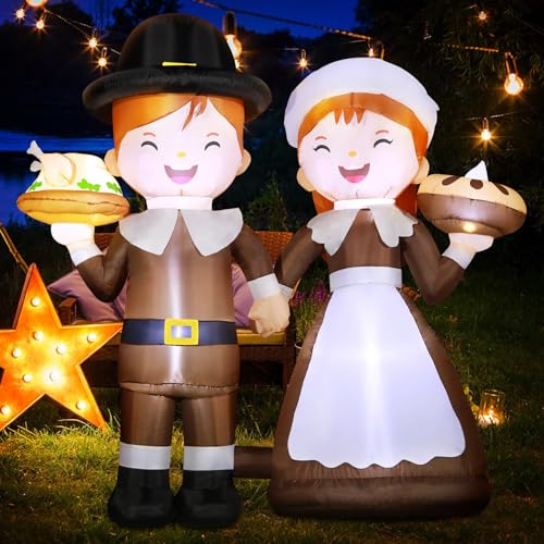 6ft Tall LED Lighted Inflatable Pilgrim Boy and Girl (6ft Pilgrim)