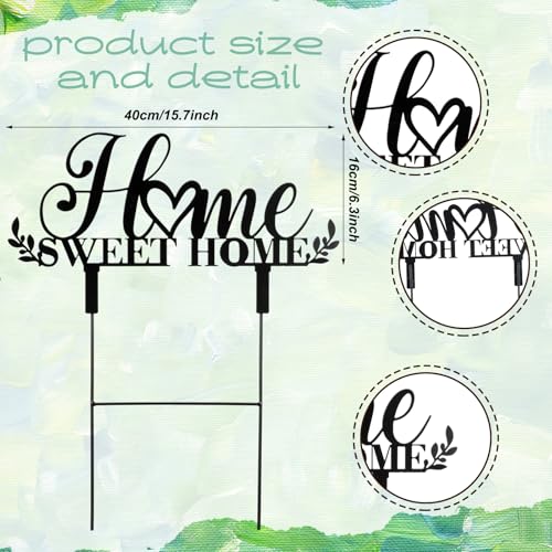 Sweet Home Outdoor Decor Metal Garden Stakes 25 Inch Welcome Home Yard Signs Decorations Housewarming Decorative Garden Stakes Decorations for Family Welcoming Party Patio Lawn Walkway (Home)