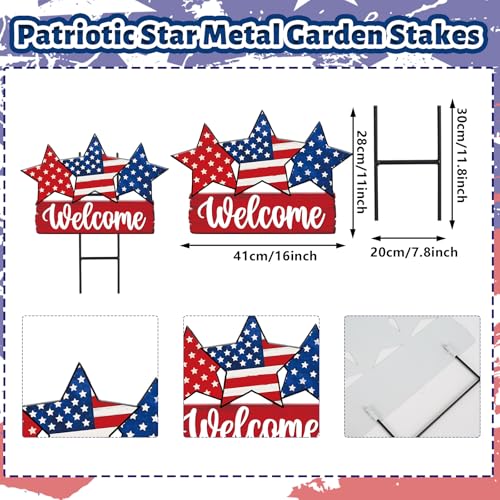 Patriotic Metal Garden Stakes Vintage 4th of July Star Decorative Lawn Sign Welcome Yard Sign for 250th Anniversary Independence Day Home Outside Lawn Porch Decor (Patriotic Star)