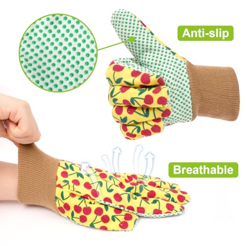 Floral Gardening Gloves for Women (2 Pairs - Yellow + Dark Colors Flowers)