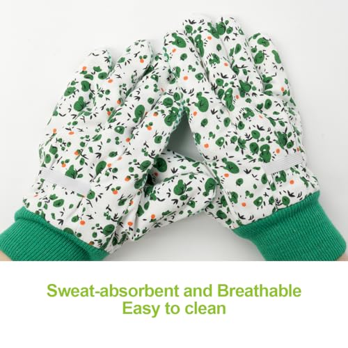 Floral Gardening Gloves for Women (3 Pairs - Green Flowers)