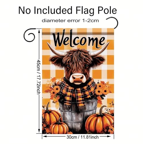 Thanksgiving Garden Flag 12x18 Inch Cow in Bucket with Pumpkins and Sunflowers and Welcome Message Outdoor Yard Porch Lawn Decoration for Fall Seasonal Holiday Decor (Cow in Bucket with Pumpkins)